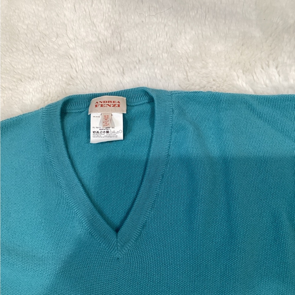 ANDREA FENZI Turquoise V-Neck Sweater